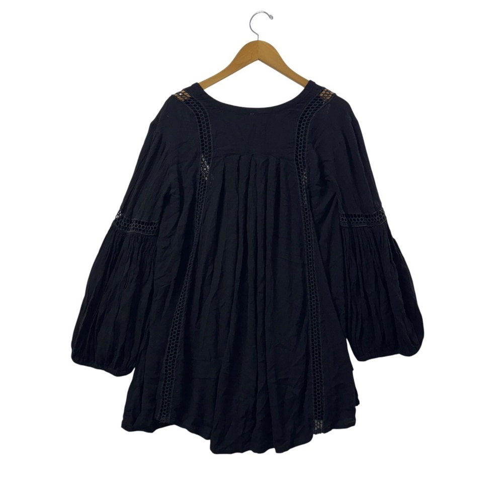 Free People Womens Swingy Lace Tunic Top Blouse Black Small Boho Dark Romantic - Picture 4 of 10